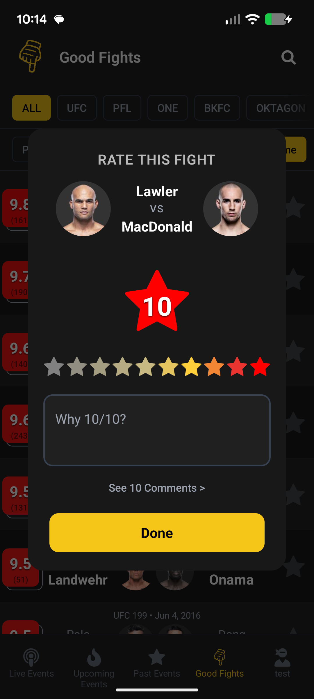 Fight rating screen
