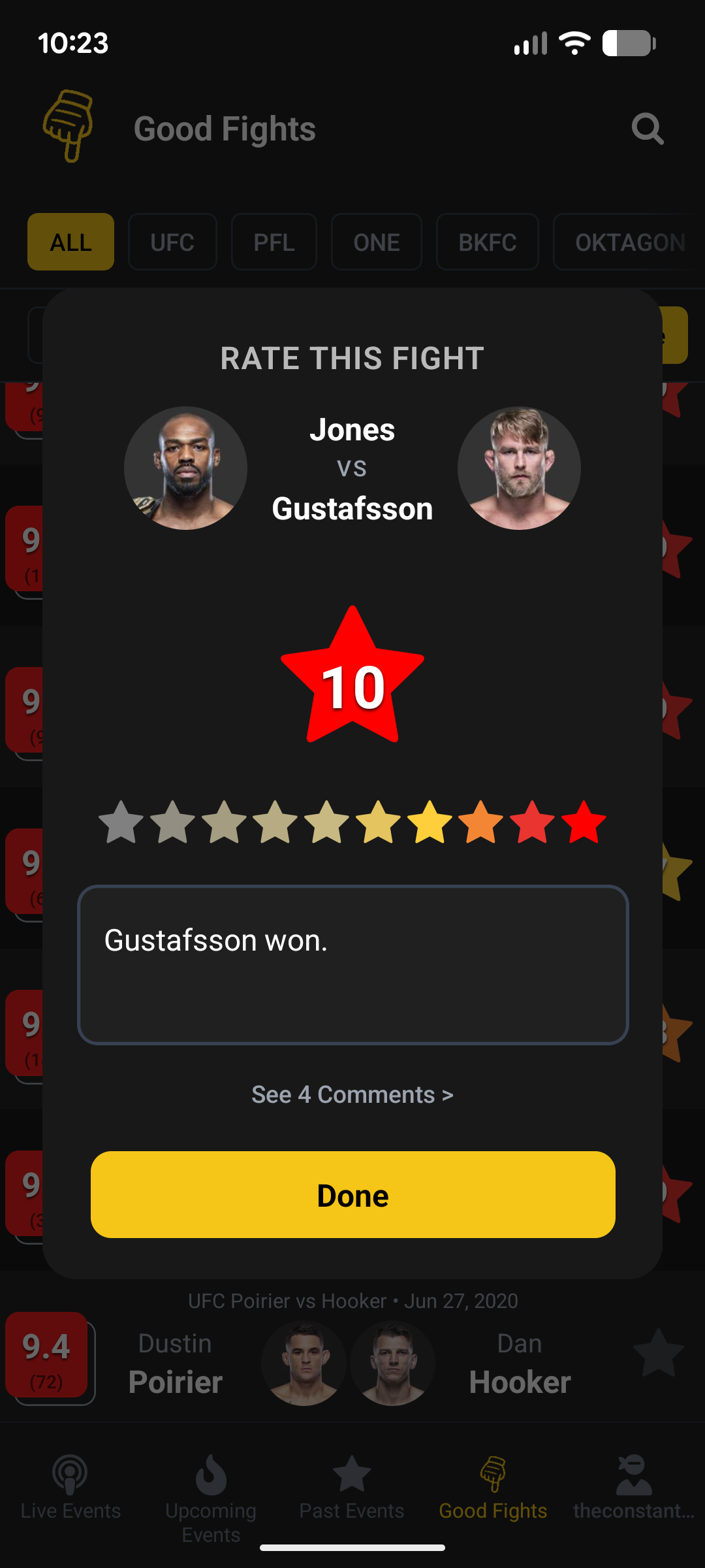 Fight rating with star rating and community distribution
